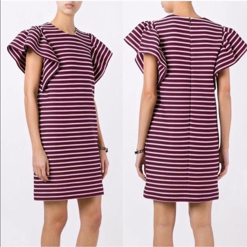 MSGM Milan red white & blue striped dress with ruffle short sleeves & pockets - Picture 16 of 16